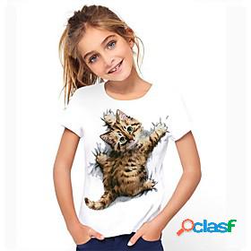 Kids Girls' Tee Cat Short Sleeve Graphic Animal Rainbow