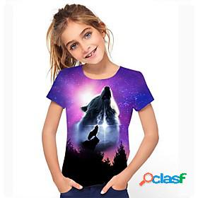 Kids Girls Tee Short Sleeve Rainbow 3D Print Graphic Active