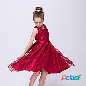 Kids Little Dress Girls Plain Party A Line Dress Lace White