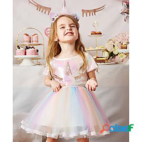 Kids Little Dress Girls Rainbow Unicorn Party Birthday