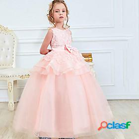 Kids Little Dress Girls Solid Color Bow Prom Wedding Party