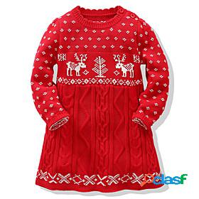 Kids Little Girls Dress Elk Christmas pattern Trees