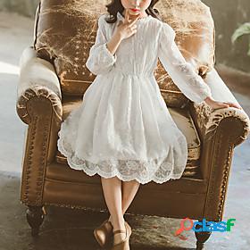 Kids Little Girls Dress Flower Lace White Knee-length Long