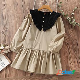 Kids Little Girls Dress Plain Daily A Line Dress Puff Sleeve