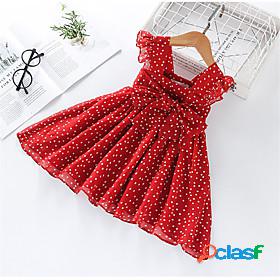 Kids Little Girls Dress Polka Dot Sundress Mesh Bow Print