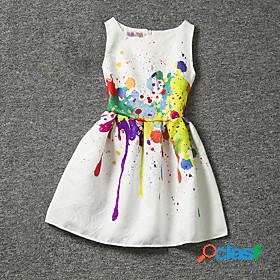 Kids Little Girls Dress Print White Sleeveless Floral
