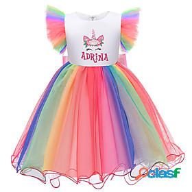 Kids Little Girls Dress Rainbow Cartoon Bow Purple Blushing