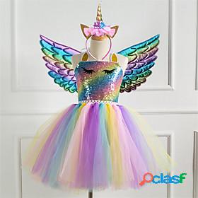 Kids Little Girls' Dress Rainbow Colorful Unicorn Party Tutu