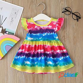 Kids Little Girls Dress Rainbow Striped Print Sundress