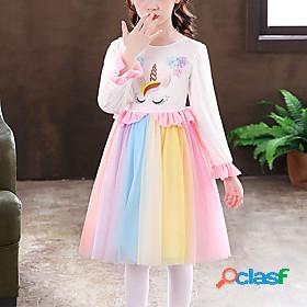 Kids Little Girls Dress Rainbow Unicorn Flower Birthday