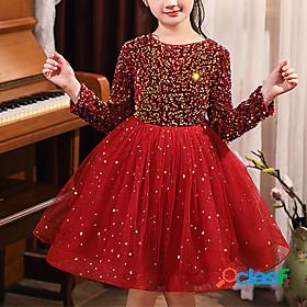 Kids Little Girls Dress Sequin Party Performance Swing Dress