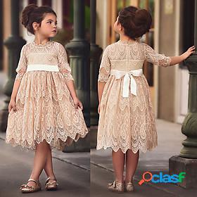 Kids Little Girls Dress Solid Color Color Block Hollow Out