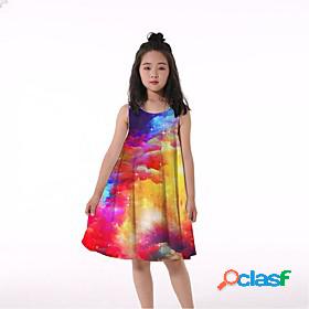 Kids Little Girls Dress Tie Dye Tank Dress Ruched Print