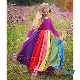 Kids Toddler Little Dress Girls Rainbow Color Block Colorful