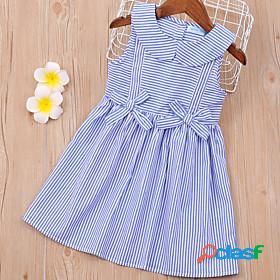 Kids Toddler Little Girls Dress Blue White Solid Colored Bow