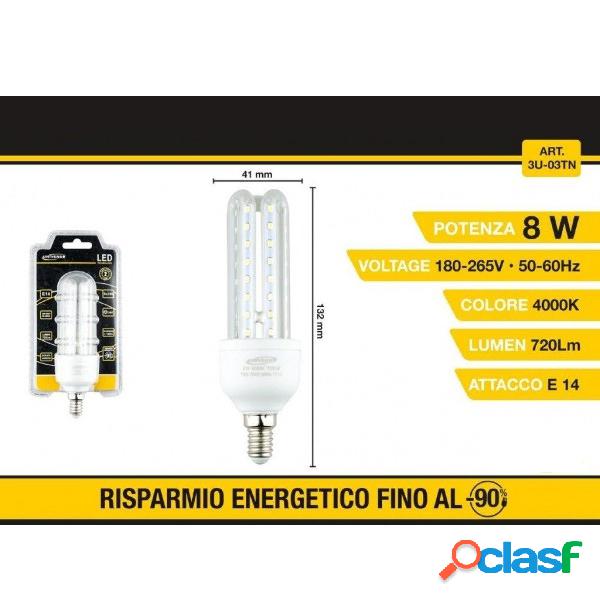 LAMPADINA LED 3U E14 8 W LUCE FREDDA 6500K NATURALE 4000K