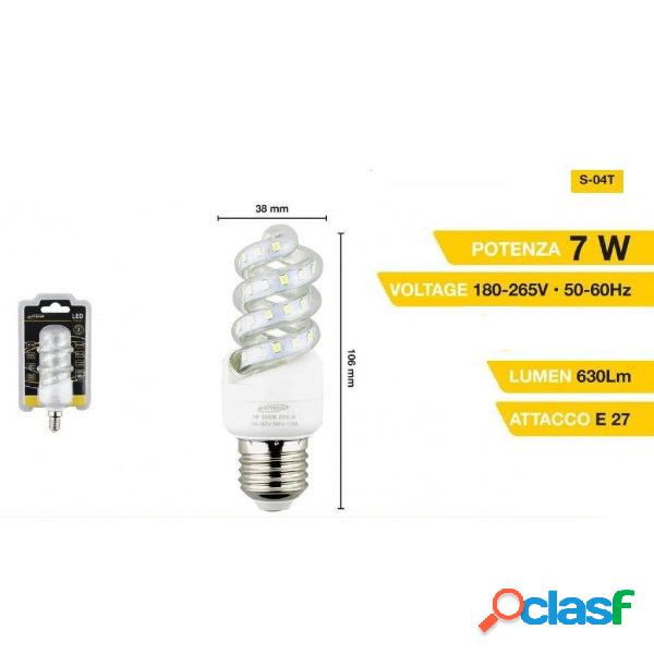 LAMPADINA LED E27 7 W A SPIRALE LUCE BIANCA FREDDA CALDA