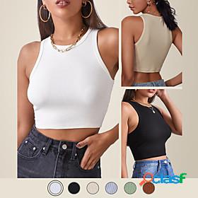 LITB Basic Womens Sleeveless Round NeckCrop Top Solid Color
