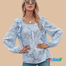 LITB Basic Womens Tansparent Ruffle Sleeve Shirt Solid Color