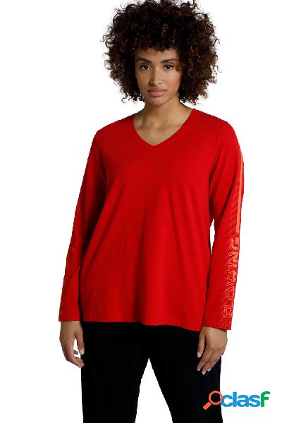 Maglia con bande di mesh, scritta, scollo a V e maniche