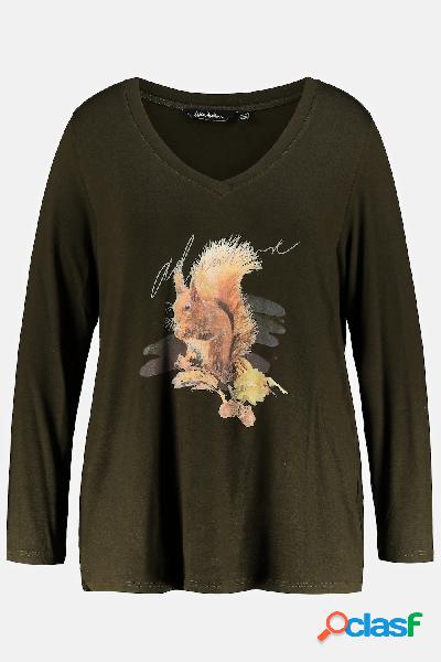 Maglia con scoiattolo, glitter, scollo a V e maniche lunghe,