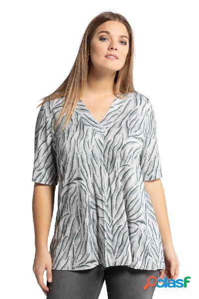 Maglia, design zebrato, scollo a V, mezze maniche, Donna,