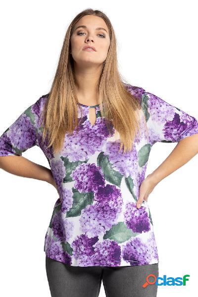 Maglia fluente a mezze maniche, dal design a ortensie,