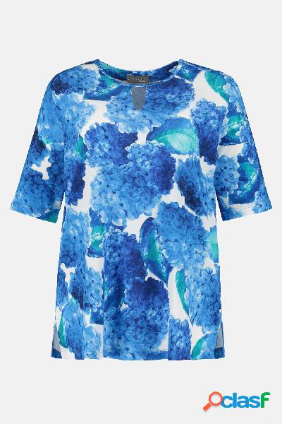 Maglia fluente a mezze maniche, dal design a ortensie,