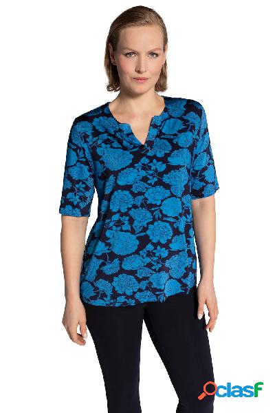 Maglia fluente con design floreale, scollo a tunica e mezze