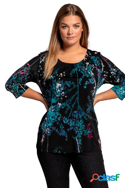 Maglia fluente, design floreale, maniche a 3/4, scollo a
