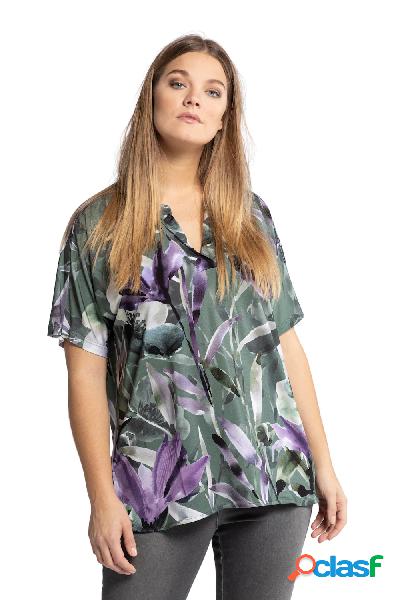 Maglia fluente, fiori ad acquerello, scollatura a tunica,