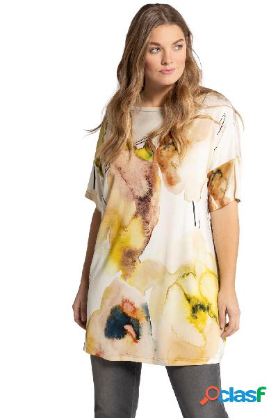 Maglia fluente, fiori, oversize, scollo a barca, mezze