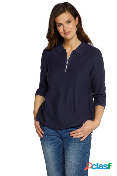 Maglione con zip, colletto polo e maniche a 3/4, Donna, Blu,