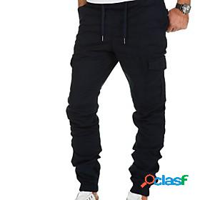 Mens Basic Multiple Pockets Jogger Trousers Cargo Pants Full