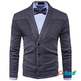 Mens Cardigan Solid Colored Long Sleeve Regular Sweater