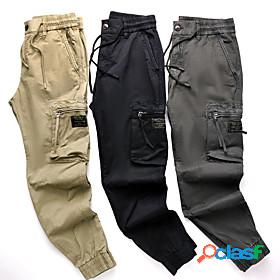 Mens Cargo Drawstring Zipper Pocket Elastic Waist Jogger