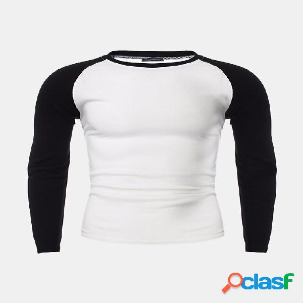 Mens Casual Sottile Camicia Crew Collo Maglietta sportiva