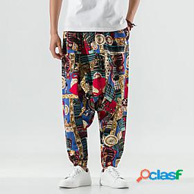 Men's Chino Boho Print Harem Loose Pants Full Length Pants