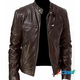 Mens Faux Leather Jacket Fall Winter Daily Regular Coat