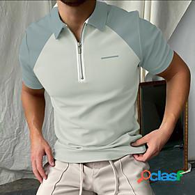 Mens Golf Shirt Color Block Collar Street Daily Short Sleeve