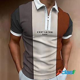 Mens Golf Shirt Color Block Letter Button Down Collar Casual