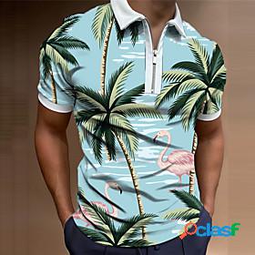 Mens Golf Shirt Flamingo Coconut Tree Collar Street Daily