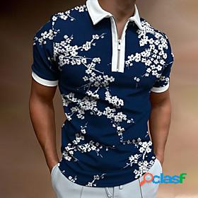 Mens Golf Shirt Floral Collar Street Daily Short Sleeve