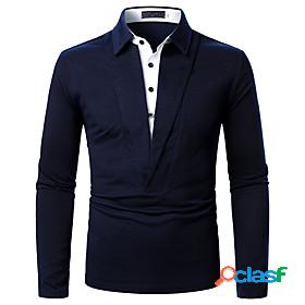 Mens Golf Shirt Solid Color Collar Street Daily Long Sleeve