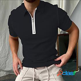 Mens Golf Shirt Solid Color Collar Street Daily Short Sleeve