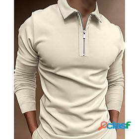 Mens Golf Shirt Solid Color non-printing Zipper Home Long