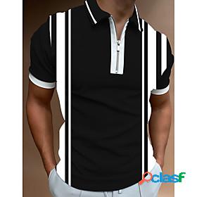 Mens Golf Shirt Striped Collar Street Casual Short Sleeve