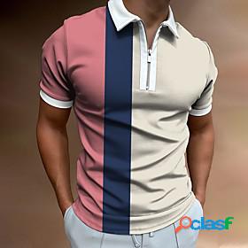 Mens Golf Shirt Striped Collar Street Daily Short Sleeve