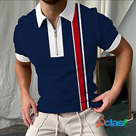 Mens Golf Shirt Striped Collar Street Daily Short Sleeve
