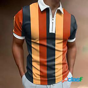Mens Golf Shirt Striped Color Block Geometry Turndown Casual
